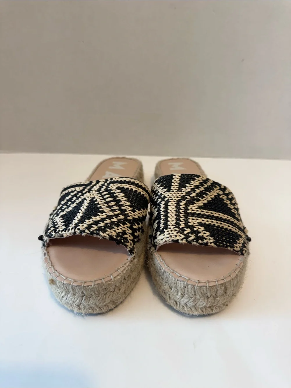 Manebi black/beige braided woven espadrille slide sandals geometric EU 38 US 7.5